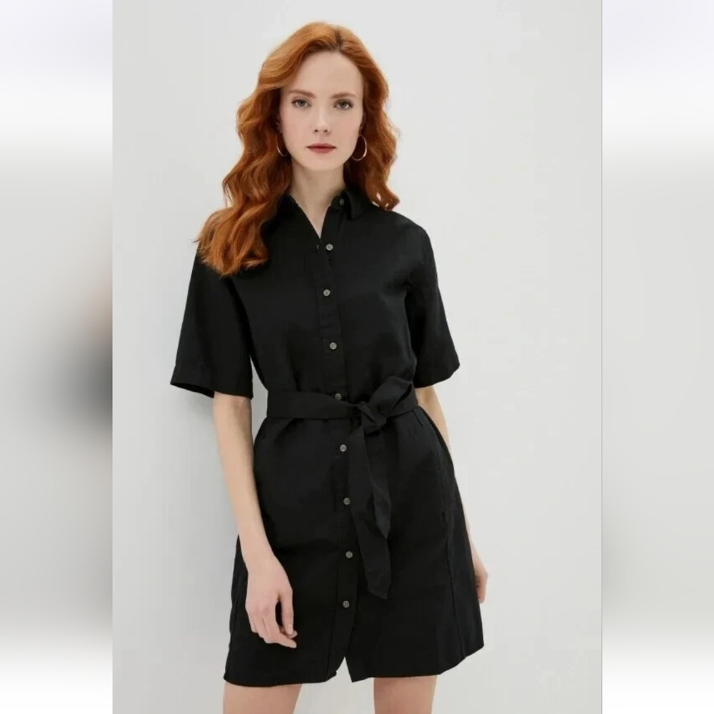 Banana Republic Black Cotyon Linen Shirt Dress with Belt